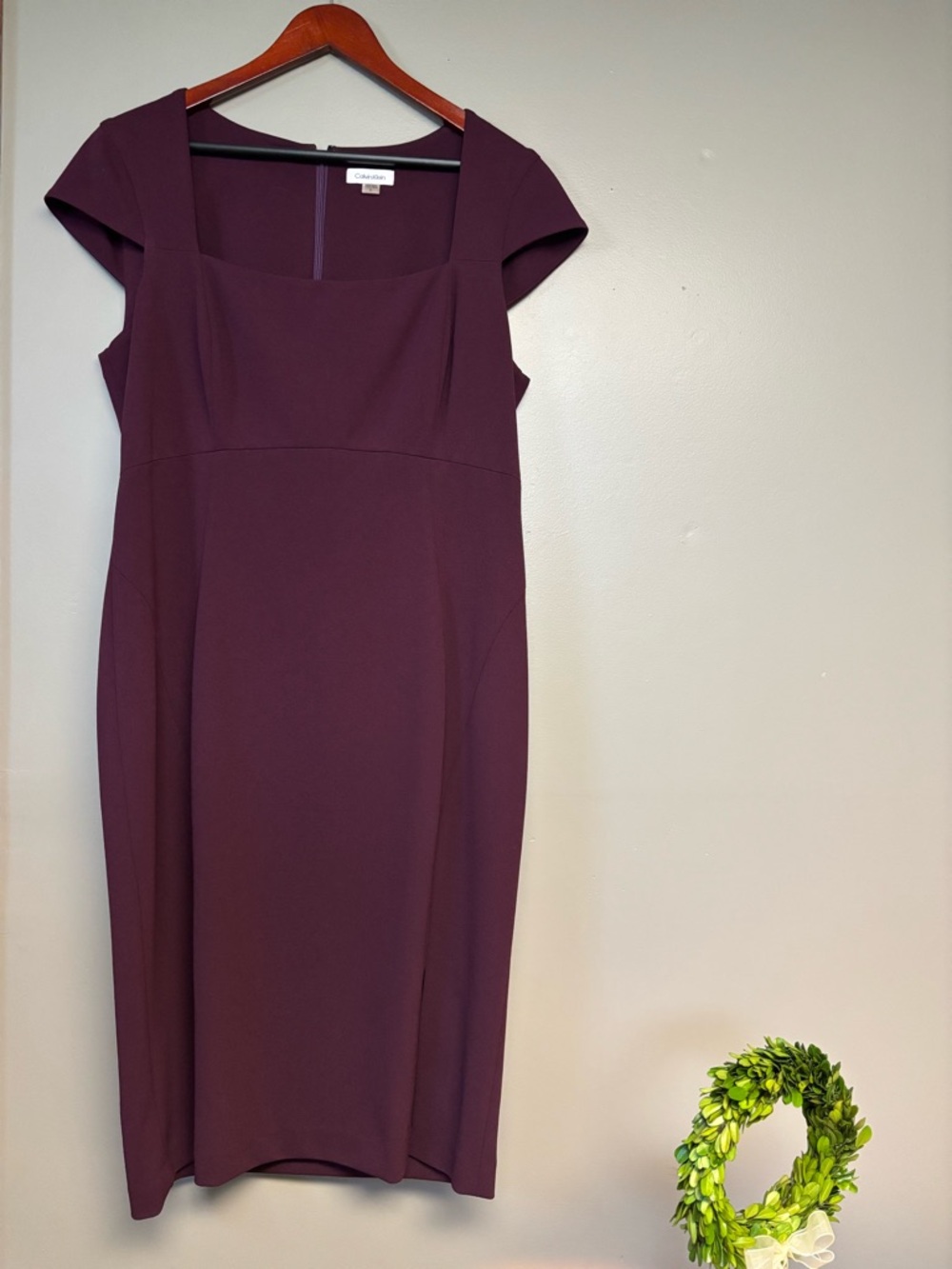 Calvin Klein Deep Plum Square-Neck Midi Dress